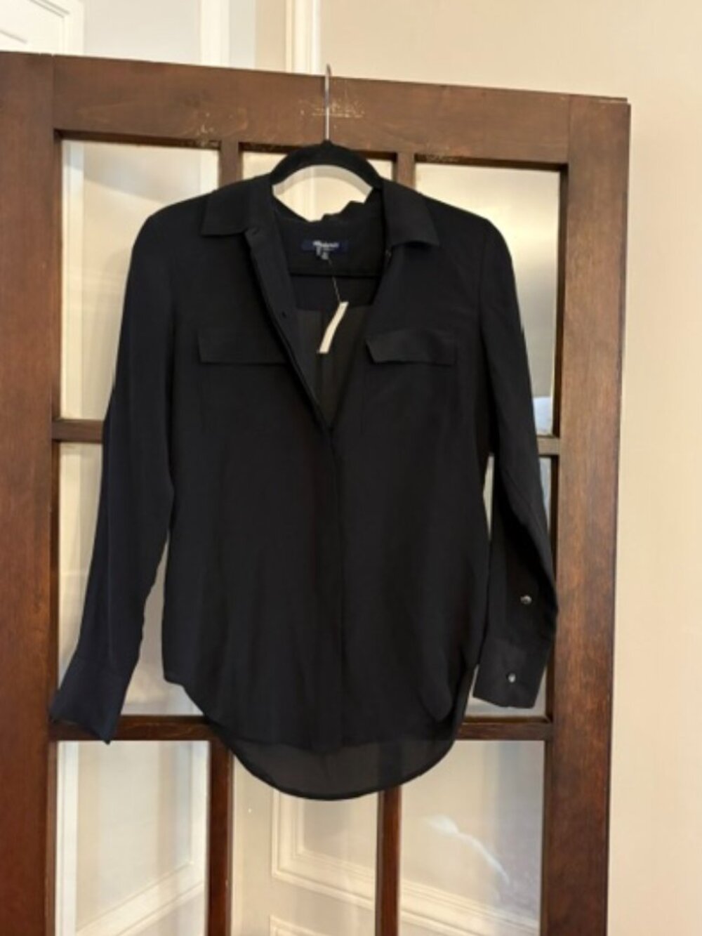 Madewell Black Silk Button-Down Blouse, Size XS